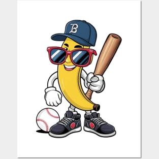 Funny Banana Playing Baseball Fruit Lover Baseball Player Posters and Art